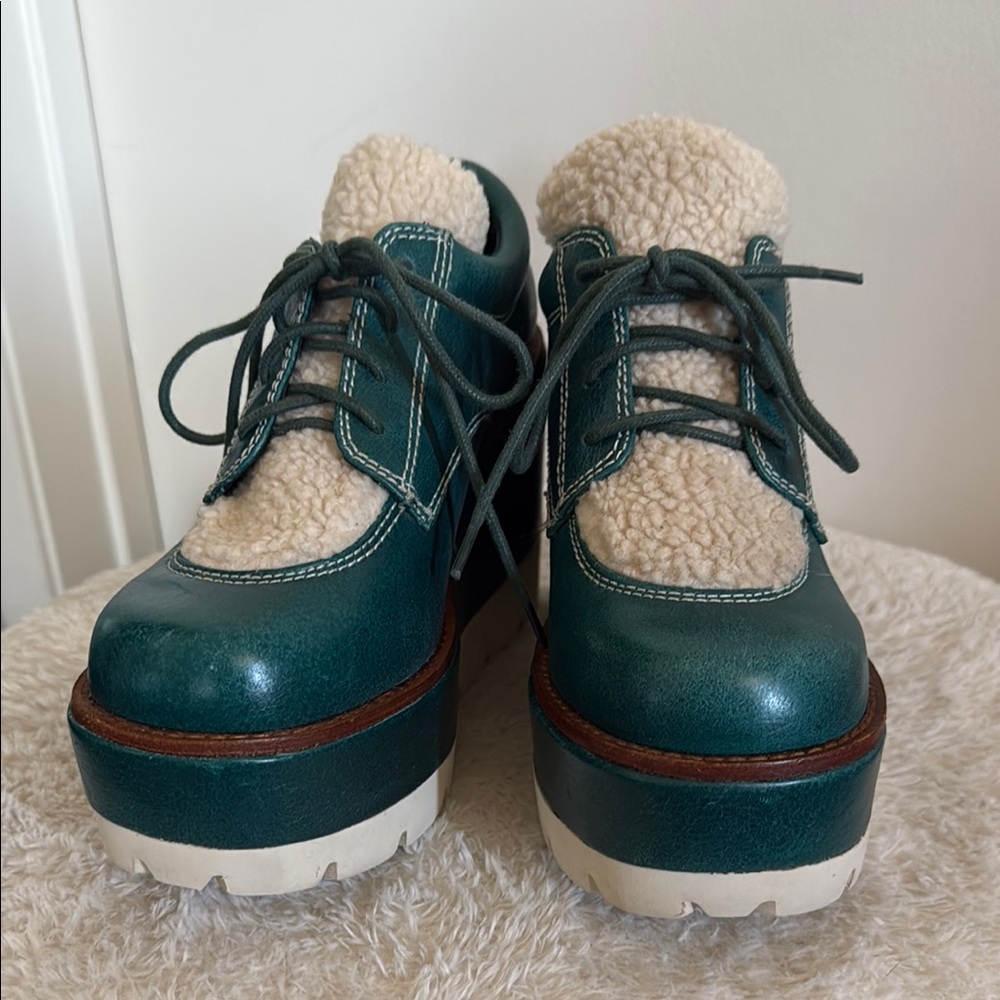 Jeffrey Campbell Green Shearling Platform Boots